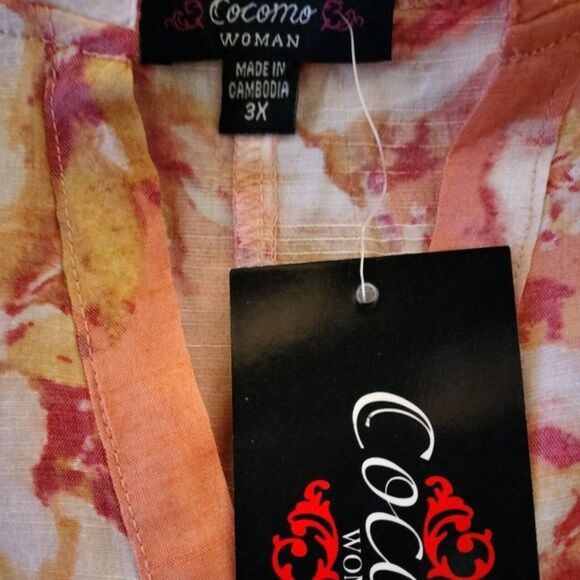 NWT Cocomo Plus Size 3X Pink Multicolor Floral Pintuck Flutter Short Sleeve Top - Picture 7 of 8